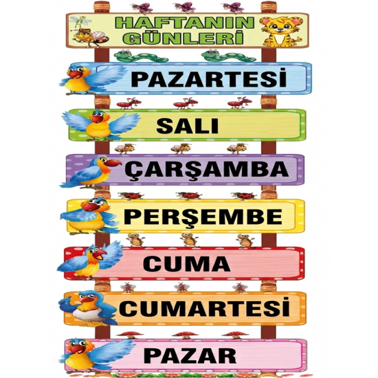 Dekota Üstüne Uv Baskı 30X40Cm 2mm Sınıf İçi Pano Haftanın Günleri