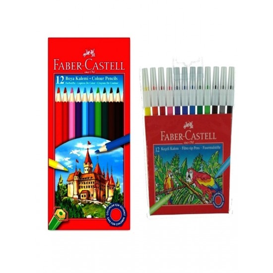 Faber Castell Kuru Boya 12 li Tam Boy - Keçeli Boya Kalemi 12 li - 2 li Set
