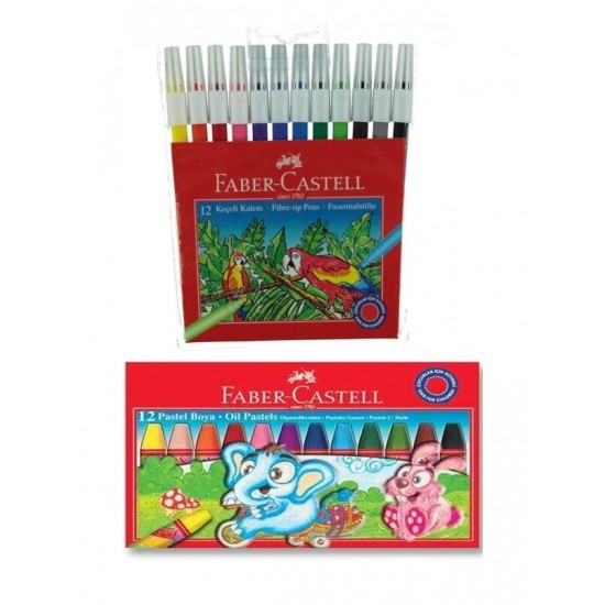 Faber Castell Pastel Boya 12 li - Keçeli Boya Kalemi 12 li - 2 li Set