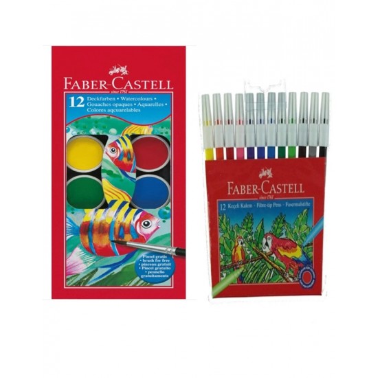 Faber Castell Keçeli Boya Kalemi 12 li - Sulu Boya 12 li - 2 li Set