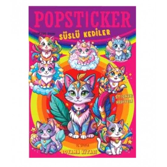Yuva Popsticker Süslü Kediler Boyama Kitabı 16syf
