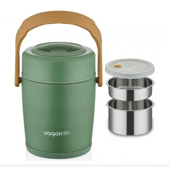 Lunchbox Çelik Beslenme Kabı 2 Kat 1600 Ml Yemek Kabı Yeşil