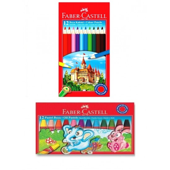 Faber Castell Kuru Boya 12 li Tam Boy - Pastel Boya 12 li - 2 li Set
