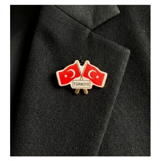İkili Bayraklı Türk Bayrağı Türkiye Yaka Rozeti - 2 adet