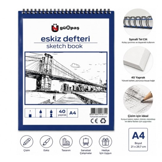 Gürpaş Eskiz Defteri A4 40 Yaprak Spiralli