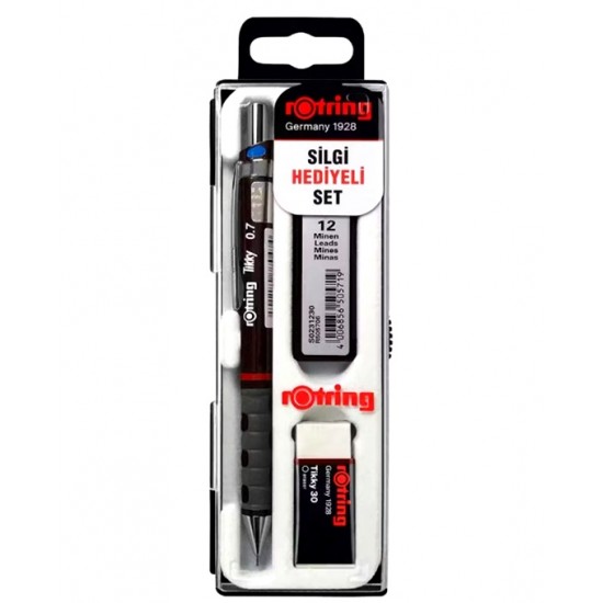 Rotring Tikky Versatil Kalem Min Silgi 3 lü Set 0,7 Mm Bordo - Orjinal