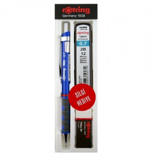 Rotring Tikky Versatil Kalem Min Silgi 3 lü Set 0,7 Mm Mavi - Orjinal