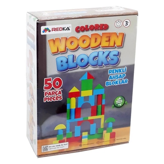 Redka Renkli Ahşap Bloklar 50 Parça Eğitici Oyuncak