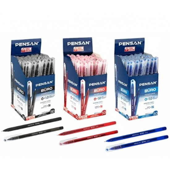 Pensan Büro Tükenmez Kalem - 10 ar adet Mavi, Siyah, Kırmızı - 30 adet