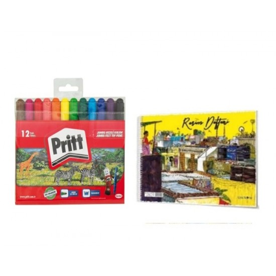 Pritt Jumbo Keçeli Kalem ve Resim Defteri 17x24cm 2 li set
