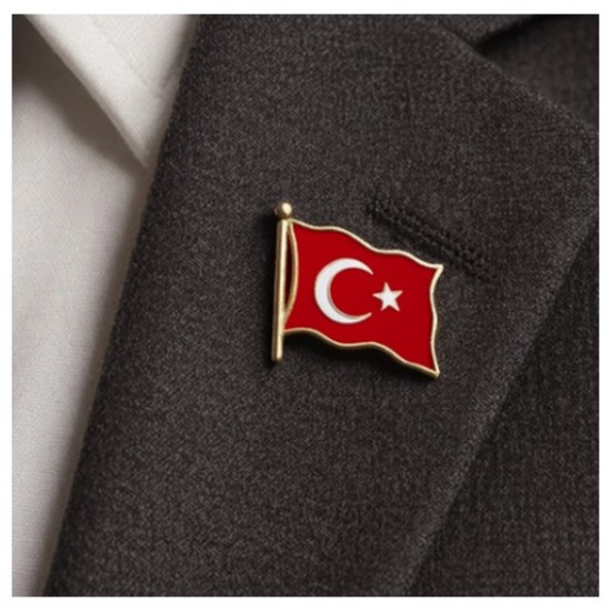 Dalgalı Bayrak Rozet Türk Bayrağı Yaka Rozeti Altın - 2 adet