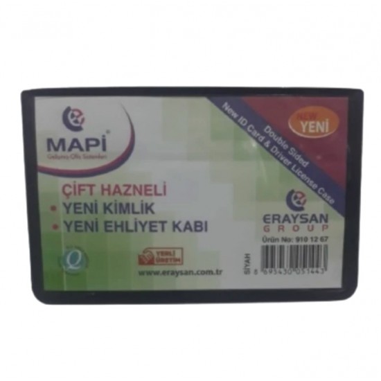 Mapi Ehliyet Kimlik Kabı Çift Hazneli Siyah - 3 adet