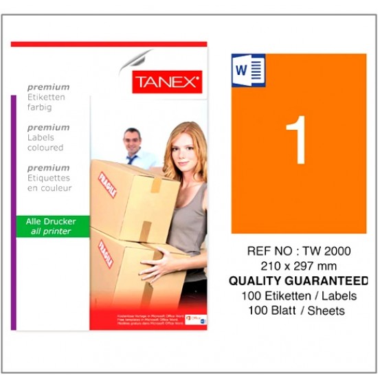 Tanex Etiket 210X297 100Lü Tw-2000 A4 Yapışkanlı Turuncu