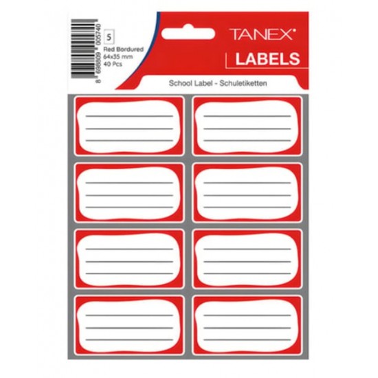 Tanex Kids Okul Etiketi Bordürlü Kırmızı 5Li - 6 paket