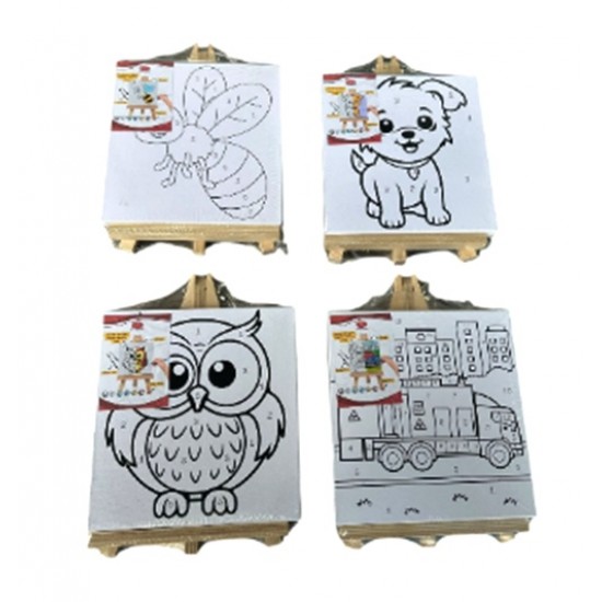 Tuval Boyama Şövaleli Set 20X20 - Fırça ve Boya Dahil