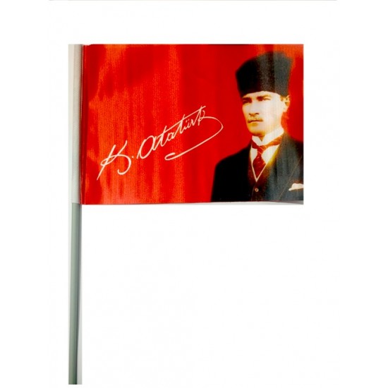 Plastik Sopalı Atalı Bez Bayrak 20X30 Türk Bayrağı - 3 adet