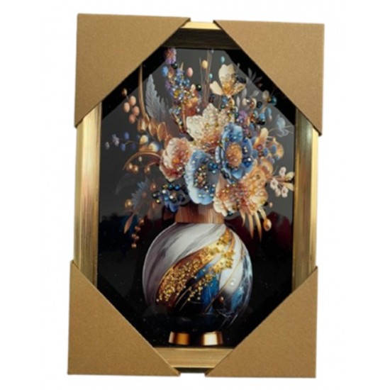 Duvar Tablo 22X32 Cm Vazoda Çiçekler Mavi 3 Boyutlu M4440-1