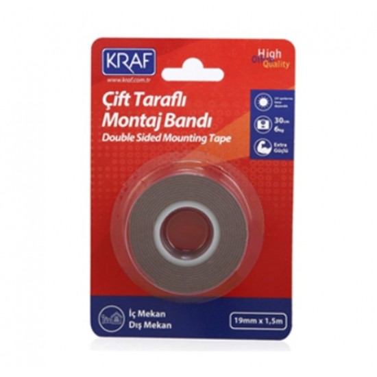 Kraf Çift Taraflı Montaj Bandı 19X1,5M Kırmızı İç mekan