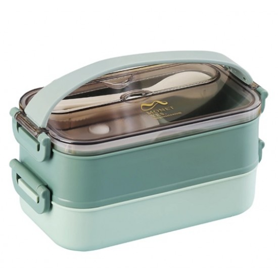 Lunchbox Çelik Beslenme Kabı 2 Kat 1200 Ml Yemek Kabı Yeşil