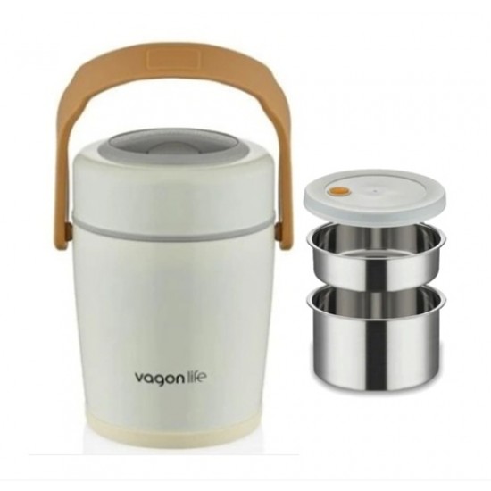 Lunchbox Çelik Beslenme Kabı 2 Kat 1600 Ml Yemek Kabı Beyaz