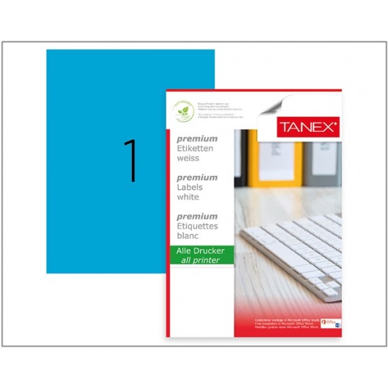 Tanex Etiket 210X297 Tw-2000 A4 Yapışkanlı Mavi Lazer Etiket - 15 adet