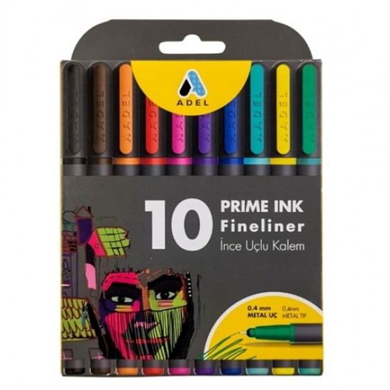 Adel Prine İnk Fineliner İnce Uçlu Kalem Seti 0,4 10Lu