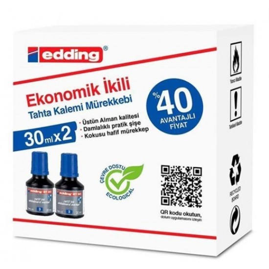 Edding Tahta Kalemi Mürekkebi 2x30ml Mavi