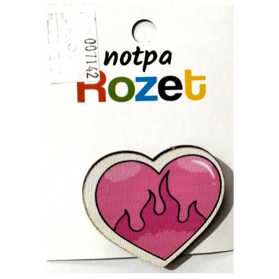 Notpa Rozet Ahşap Pembe Kalp - 3 adet