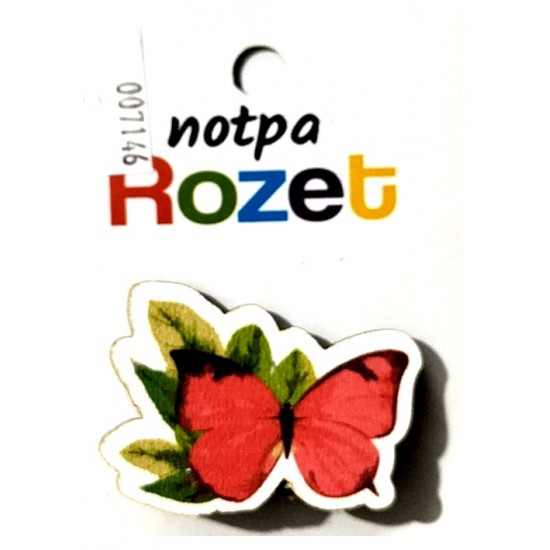 Notpa Rozet Ahşap Kelebek Kırmızı - 3 adet
