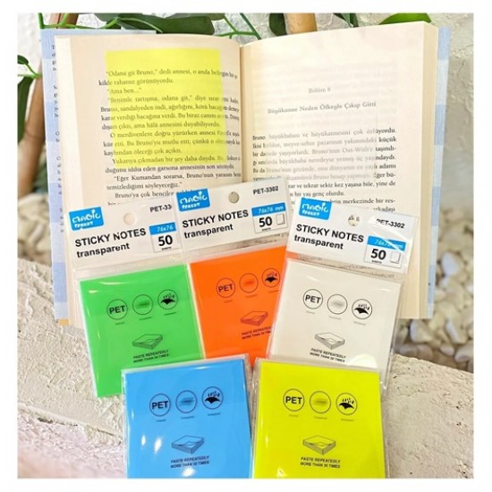 Magic Yapışkanlı Not Kağıdı Şeffaf Neon Renk - 3 adet