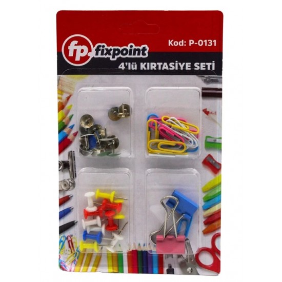 Fixpoint Kırtasiye Seti Mantar Çivisi,Raptiye,Kıskaç,Ataş - 3 paket