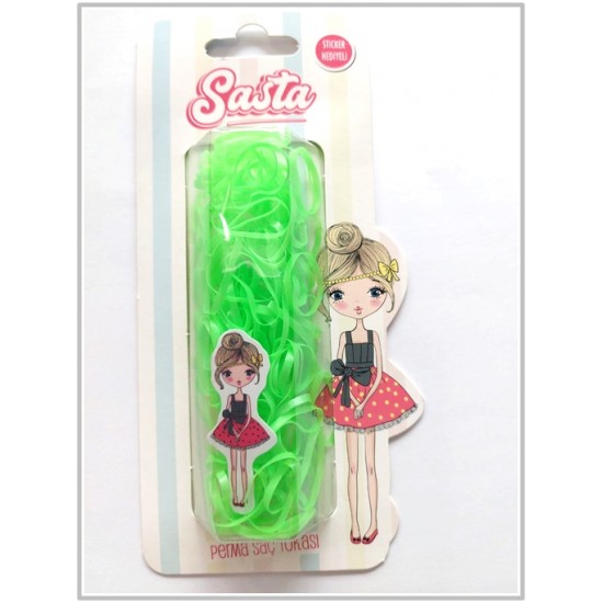 Sasta Lastik Saç Tokası Yeşil Sticker Hediyeli 3 adet