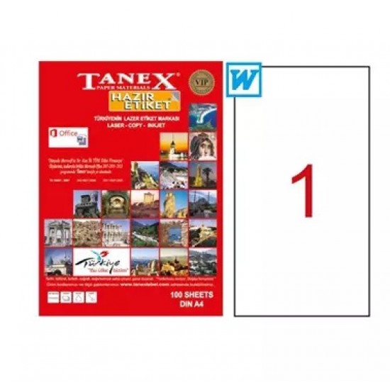 Tanex Etiket 210X297 100Lü Tw-2000 A4 etiket Düz