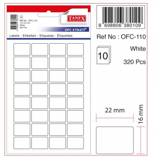 Tanex Etiket Ofc-110 Beyaz 16X22 Mm 10 lu - 5 paket