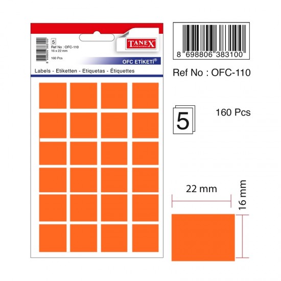 Tanex Etiket Ofc-110 16X22Mm Turuncu 10 lu - 2 paket