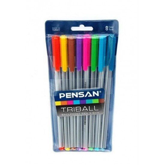 Pensan Triball Renkli Tükenmez Kalem 8Li