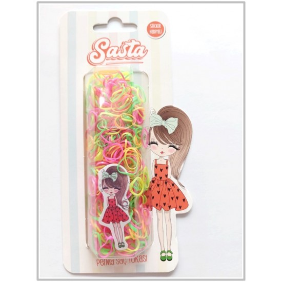 Sasta Lastik Saç Tokası Karışık Renk Sticker Hediyeli