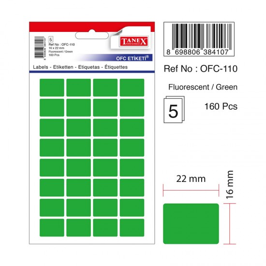 Tanex Etiket Ofc-110 Yeşil 10 lu