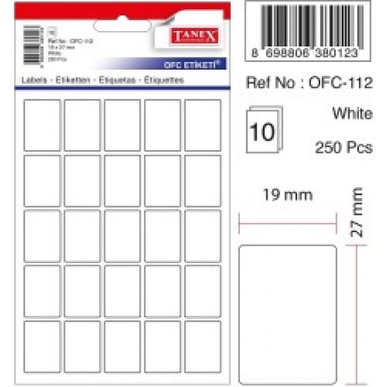 Tanex Etiket Ofc-112 19X27 250 adet 10 lu