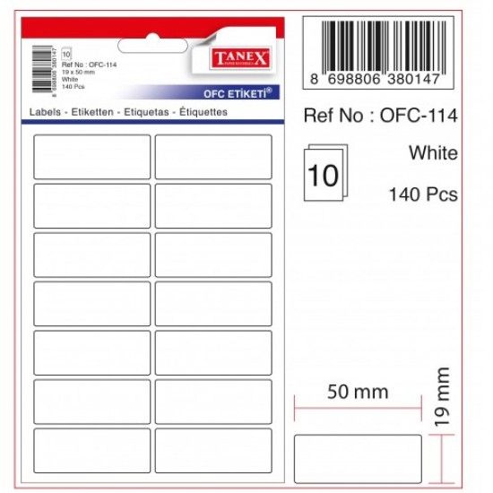 Tanex Etiket Ofc-114 Beyaz Yapışkanlı