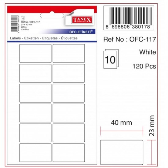 Tanex Etiket Ofc-117 23X40Mm 10Lu