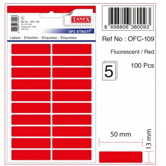 Tanex Etiket Ofc-109 13X50Mm Kırmızı 10 lu