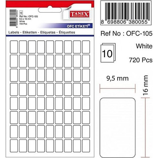Tanex Etiket Ofc-111 Beyaz 19X23 Mm 10 lu