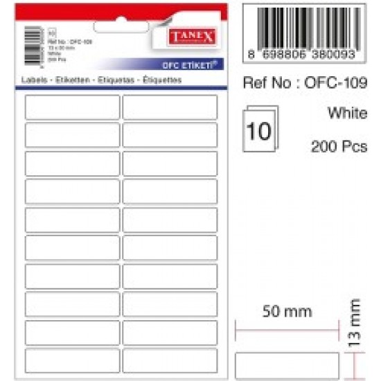 Tanex Etiket Ofc-109 Beyaz 13X50Mm 10 lu