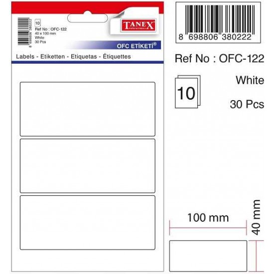 Tanex Etiket Ofc-122 40X100 Beyaz 10 lu