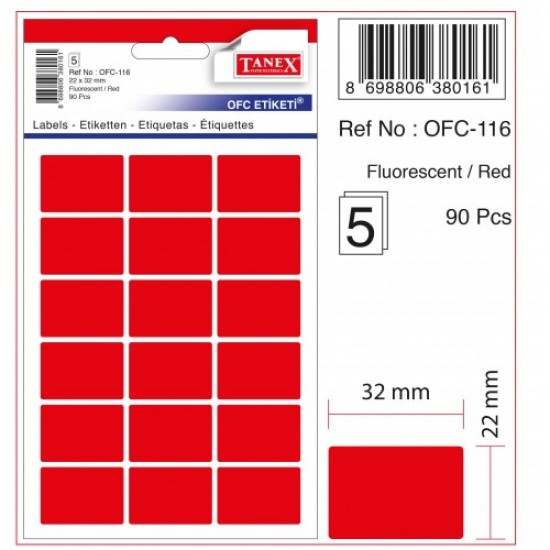Tanex Etiket Ofc-116 22X32 Kırmızı 10 lu