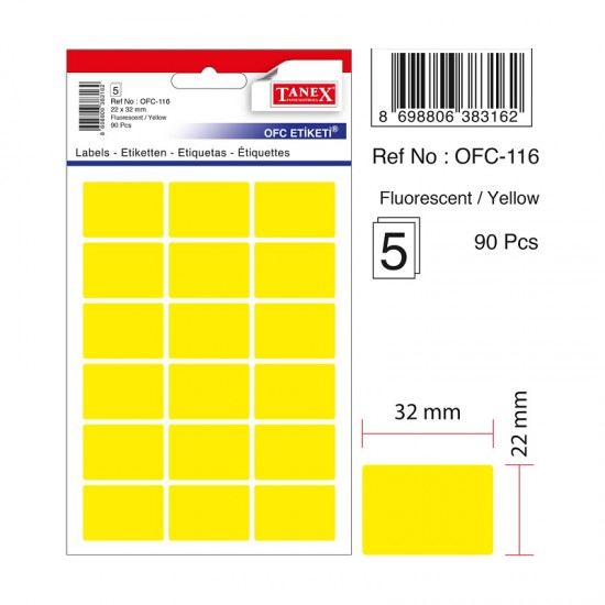 Tanex Etiket Ofc-116 Sarı 10 lu