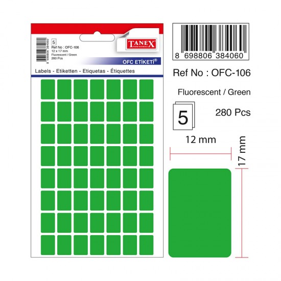 Tanex Etiket Ofc-106 12X17 Yeşil 10 lu