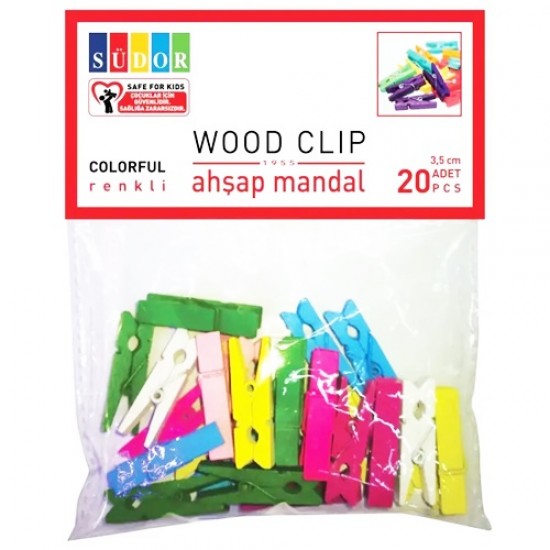 Südor Ahşap Mandal Renkli 3,5Cm 20Li