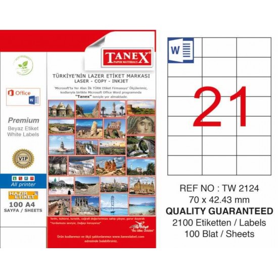 Tanex Etiket 100 sayfa A4 70X42,43